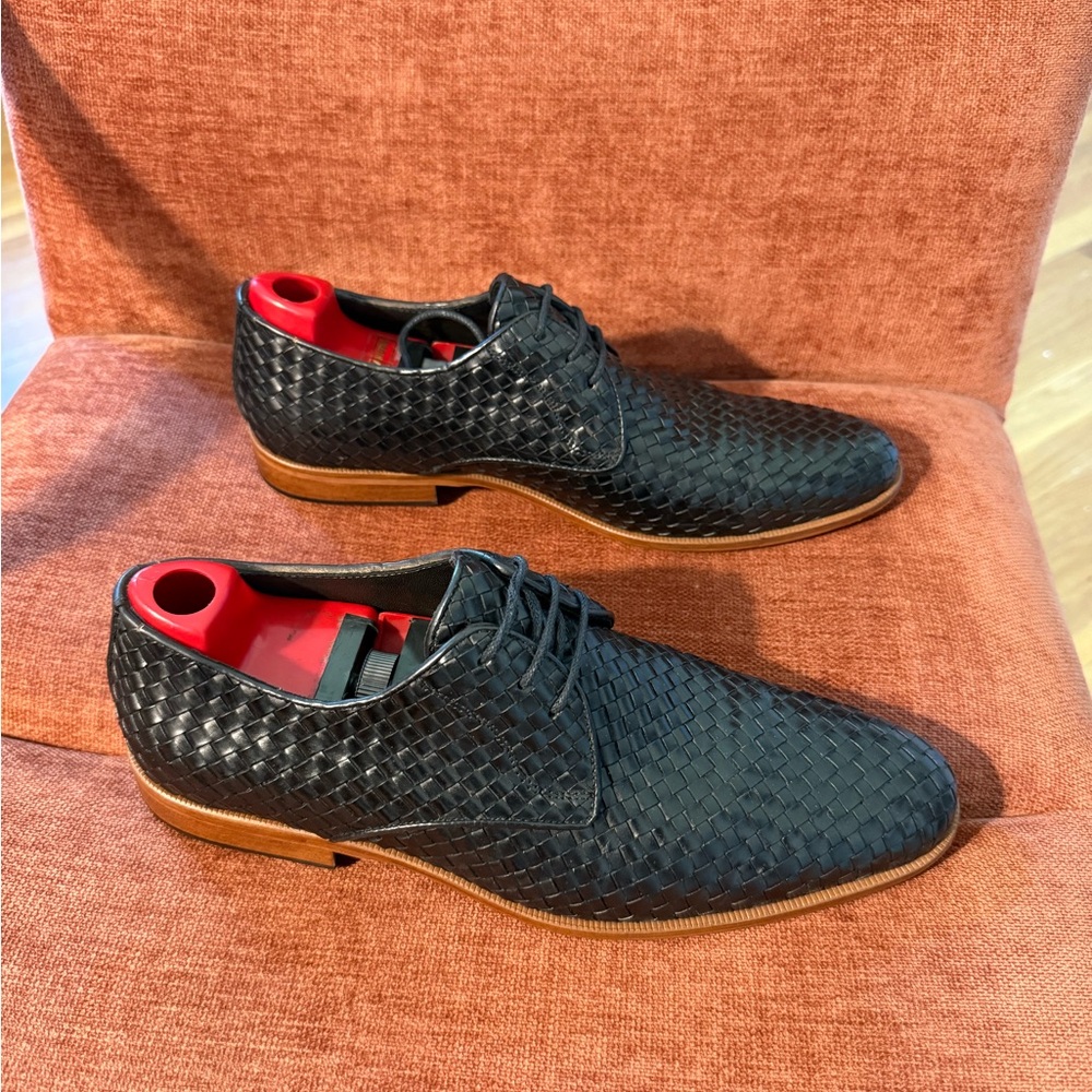 Marc Joseph Black Woven Leather Oxfords